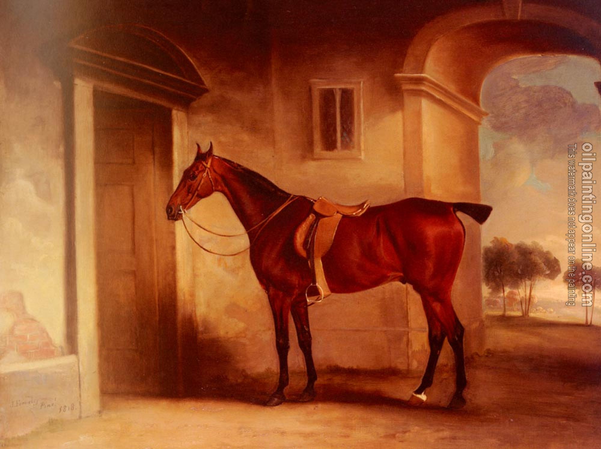 Ferneley, John - A Saddled Bay Hunter In A Stableyard